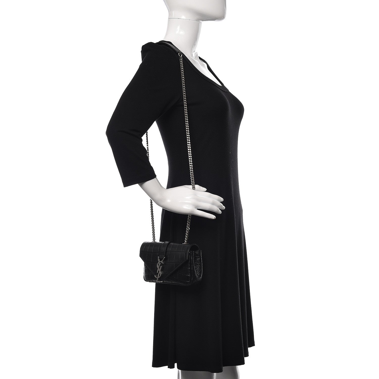 Saint Laurent Calfskin Crocodile Embossed Baby Monogram Classic Chain Bag Black 2 of 10