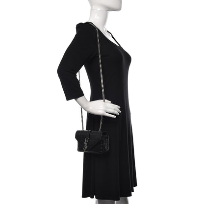 Saint Laurent Calfskin Crocodile Embossed Baby Monogram Classic Chain Bag Black 2 of 10