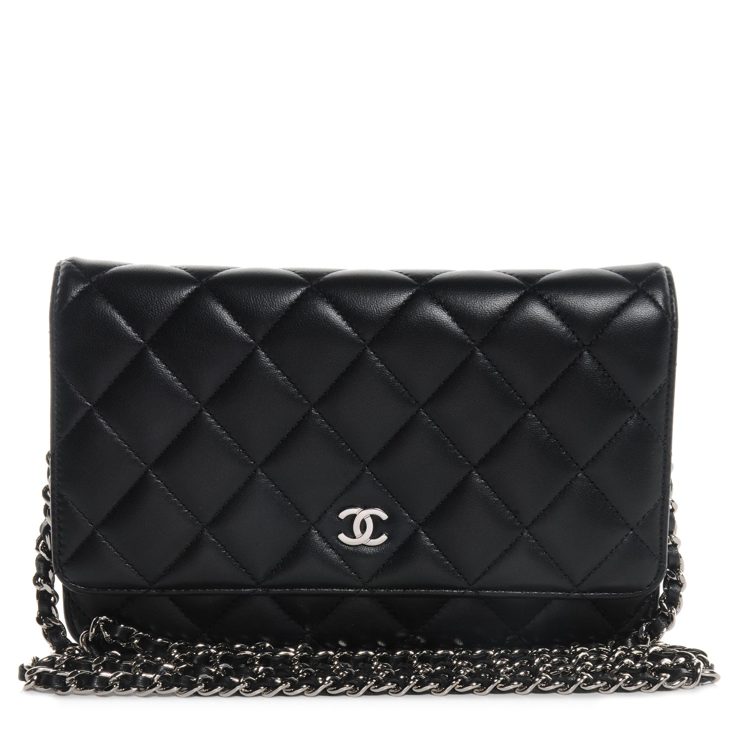 Lambskin Quilted Wallet On Chain WOC Black
