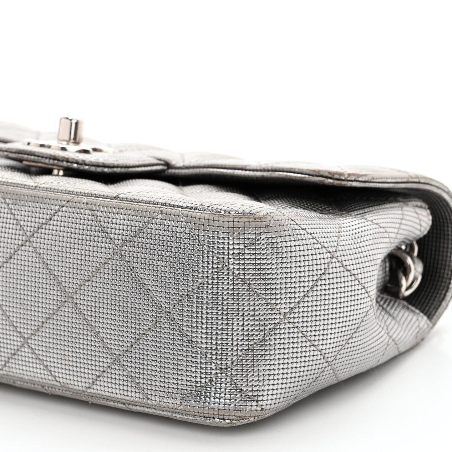 Metallic Calfskin Quilted Pixel Effect Mini Rectangular Flap Dark Silver
