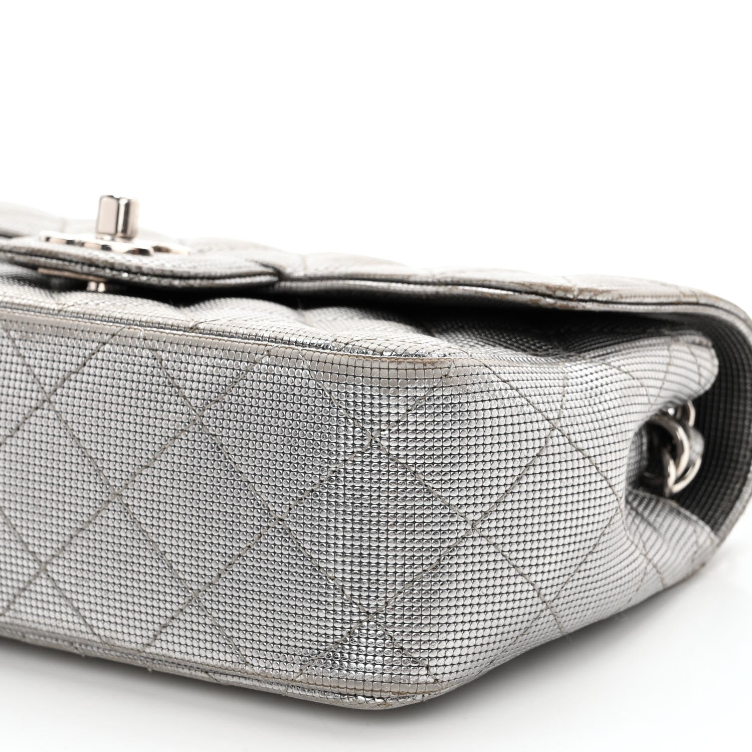 Chanel Metallic Calfskin Quilted Pixel Effect Mini Rectangular Flap Dark Silver 10 of 13