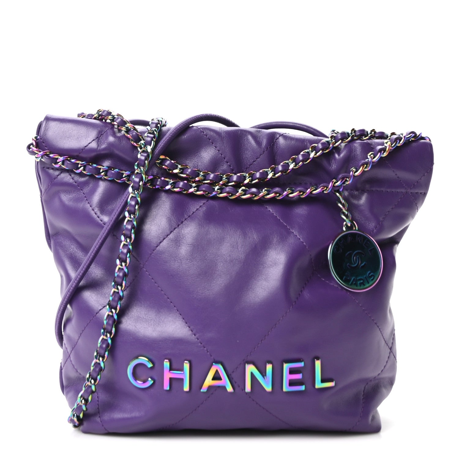 Chanel Shiny Calfskin Quilted Rainbow Mini Chanel 22 Purple 1 of 10