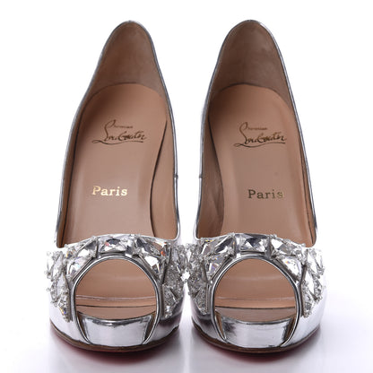 Christian Louboutin Metallic Calfskin Crystal Bling Bling 120 Platform Peep Toe Pumps 41 Silver 3 of 12