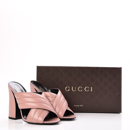 Gucci Malaga Kid Webby Crossover High Heel Slide Sandals 37.5 Carmine Rose 6 of 6