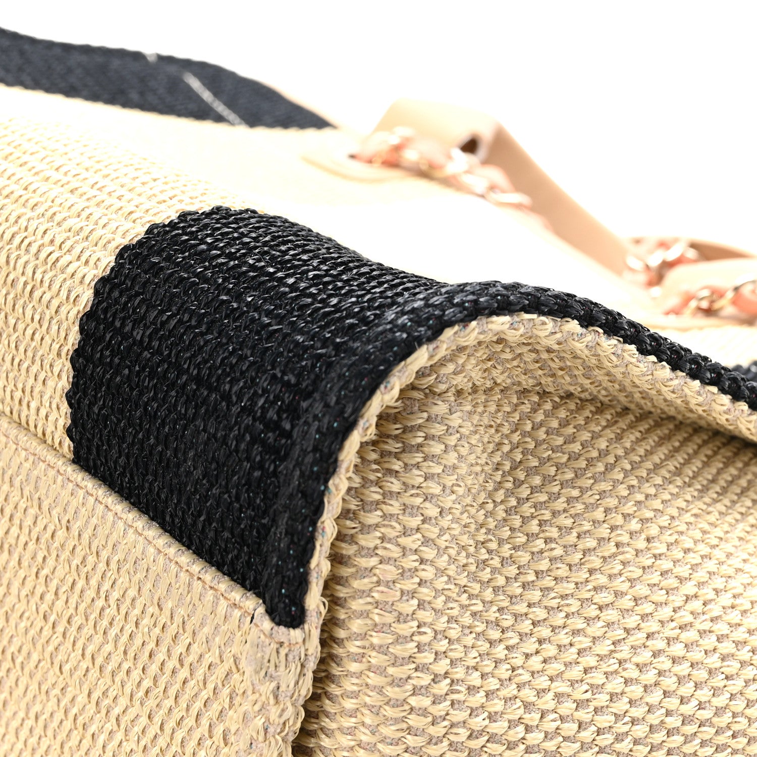 Chanel Straw Raffia Calfskin Striped Medium Deauville Tote Black Beige Ivory 12 of 12