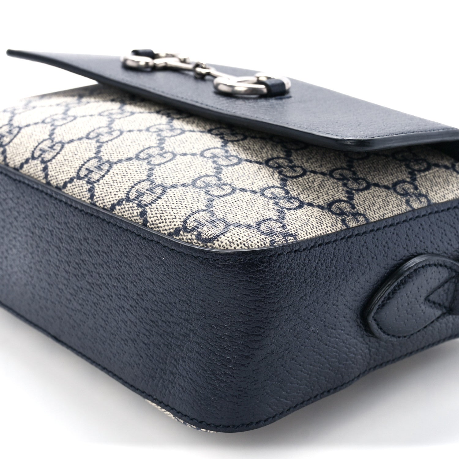 Gucci GG Supreme Monogram Textured Dollar Calfskin Small Horsebit 1955 Shoulder Bag Beige Blue 11 of 11