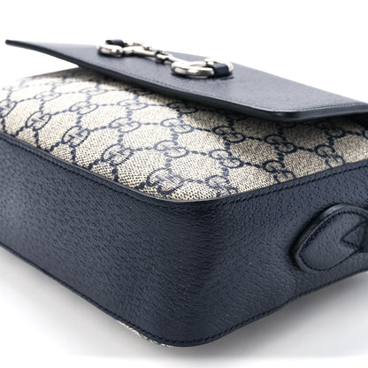 Gucci GG Supreme Monogram Textured Dollar Calfskin Small Horsebit 1955 Shoulder Bag Beige Blue 11 of 11