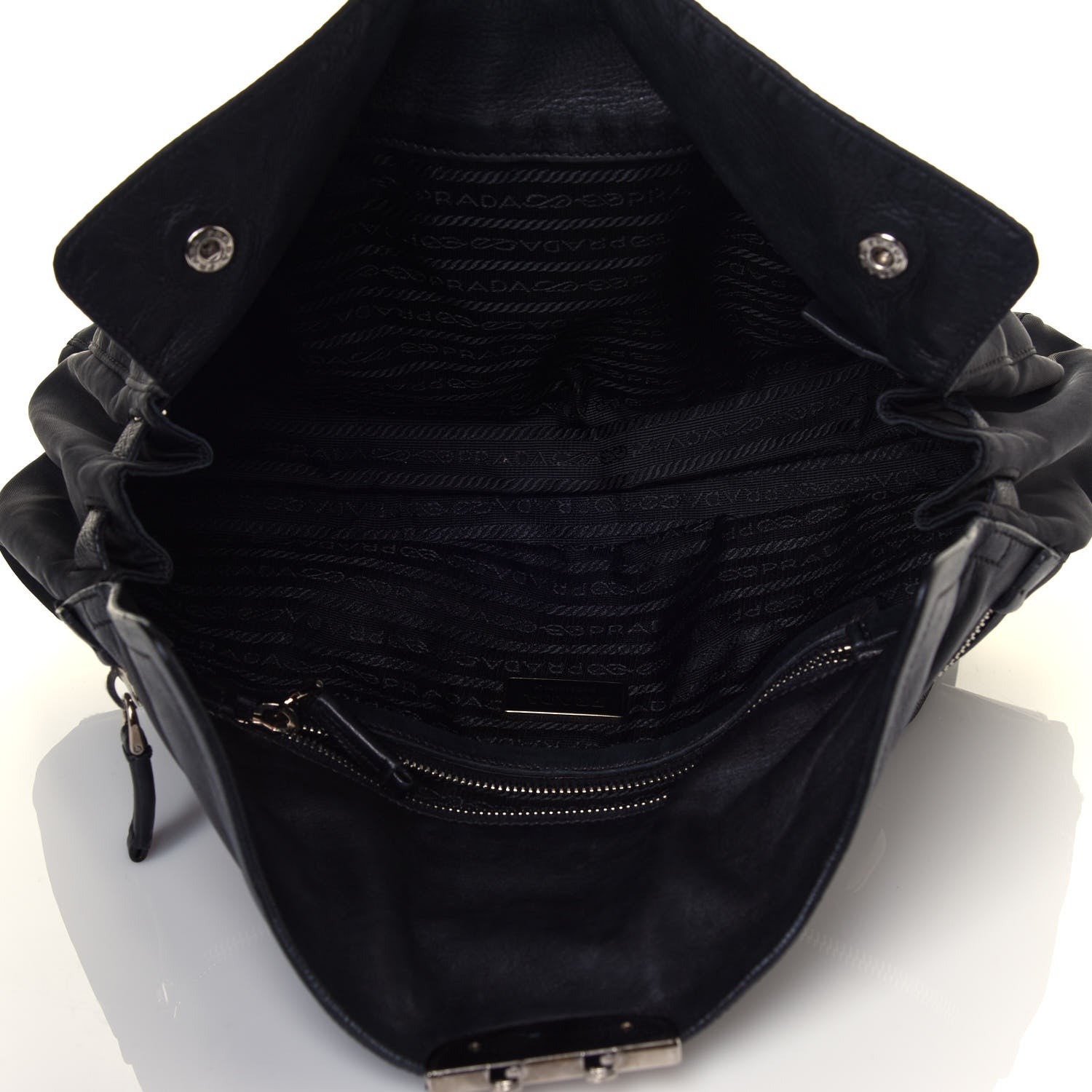 Prada Tessuto Nylon Nappa Foldover Pushlock Satchel Black 7 of 14