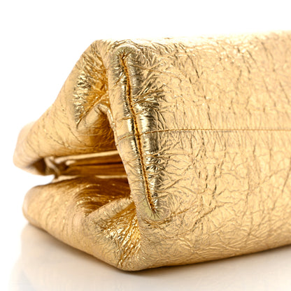 Bottega Veneta Metallic Crinkled Lambskin The Pouch Oversized Clutch Oro 12 of 13
