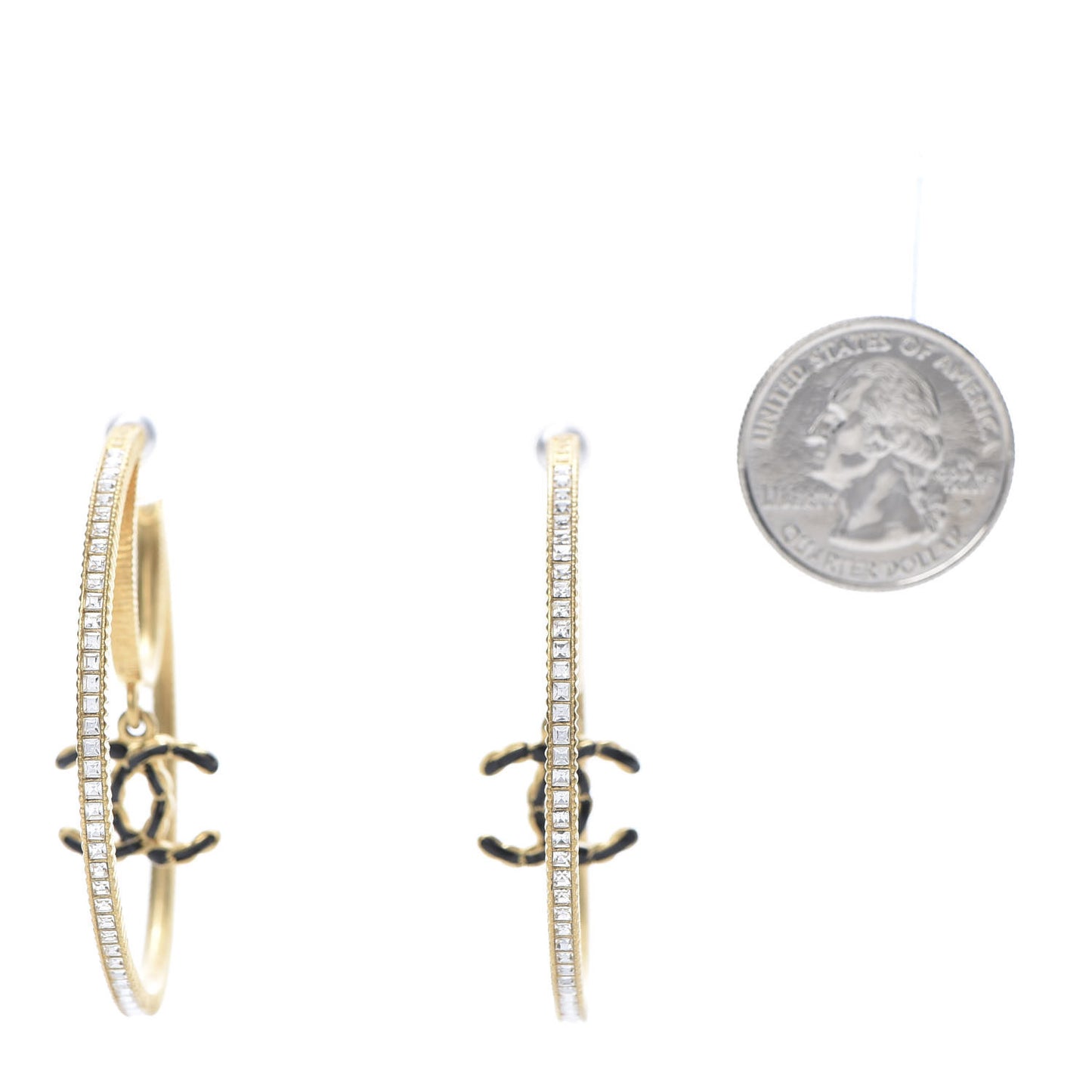 Crystal CC Drop Hoop Earrings Gold