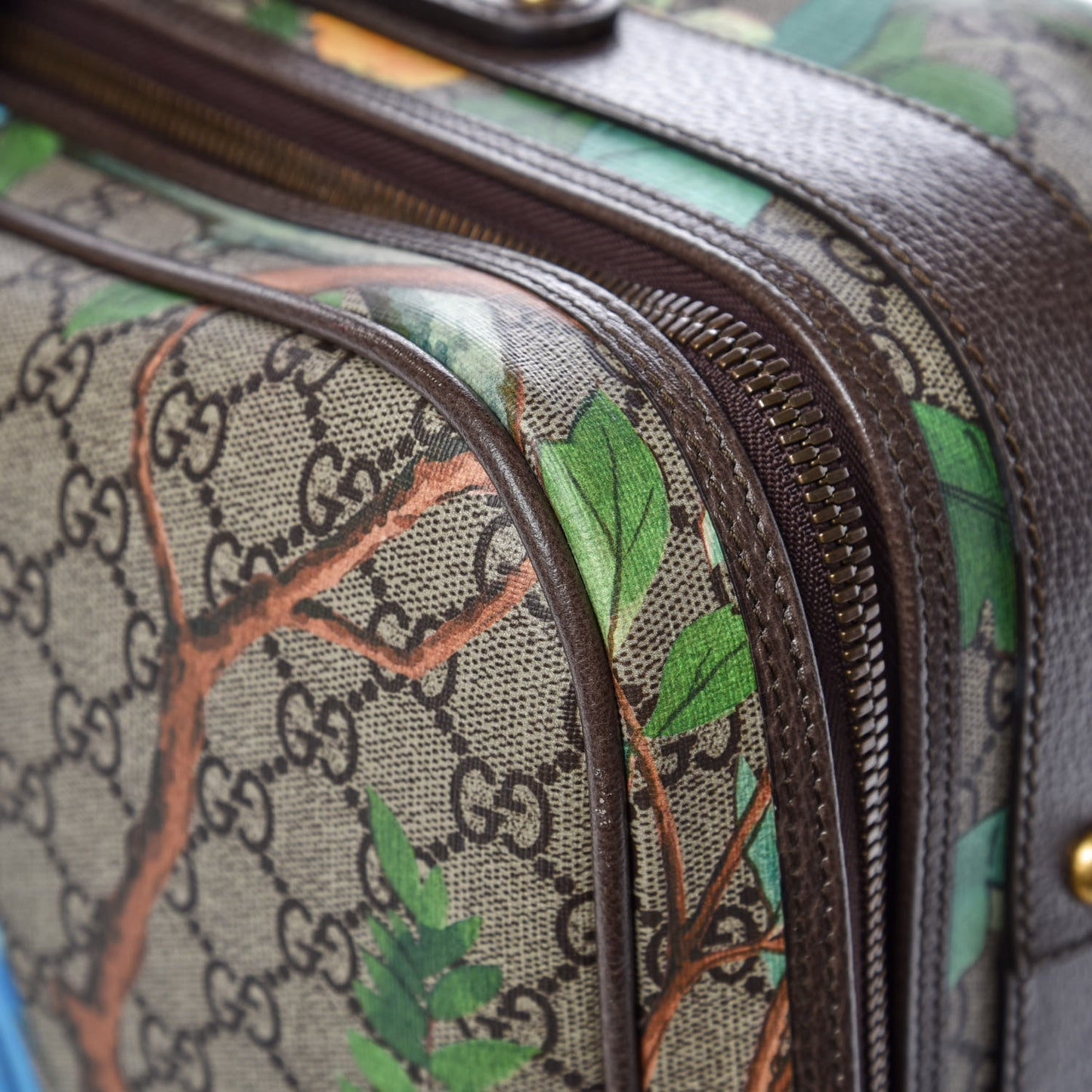 GG Supreme Monogram Tian Web Suitcase Beige Multicolor New Acero