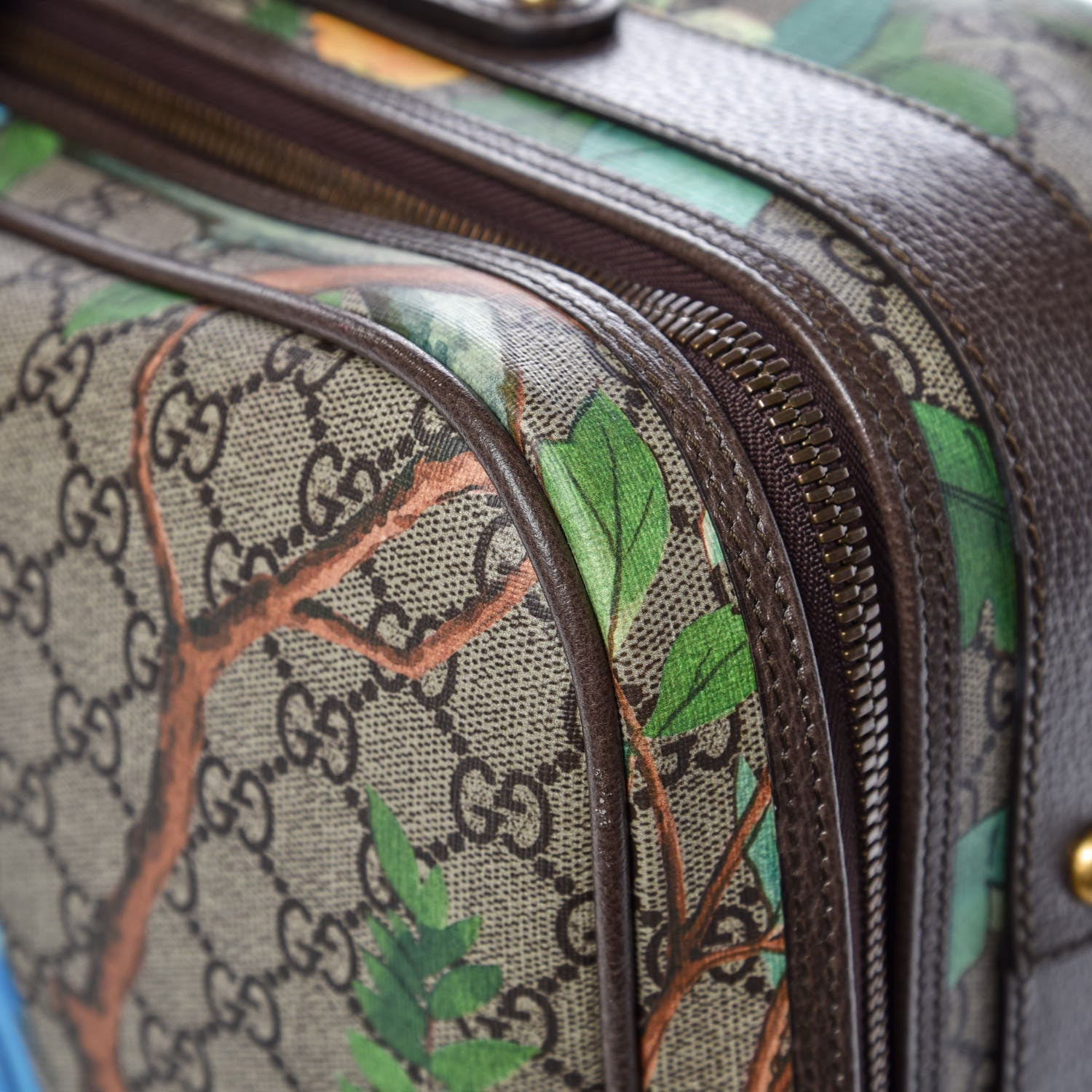 Gucci GG Supreme Monogram Tian Web Suitcase Beige Multicolor New Acero 14 of 15