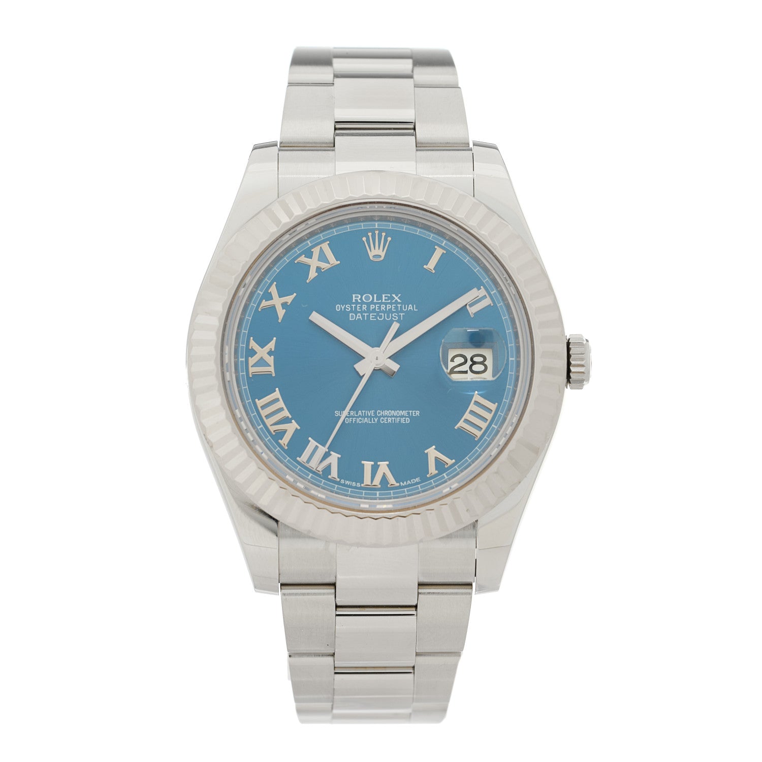 Rolex Stainless Steel 18K White Gold 41mm Oyster Perpetual Datejust Watch Blue Roman 116334 1 of 5