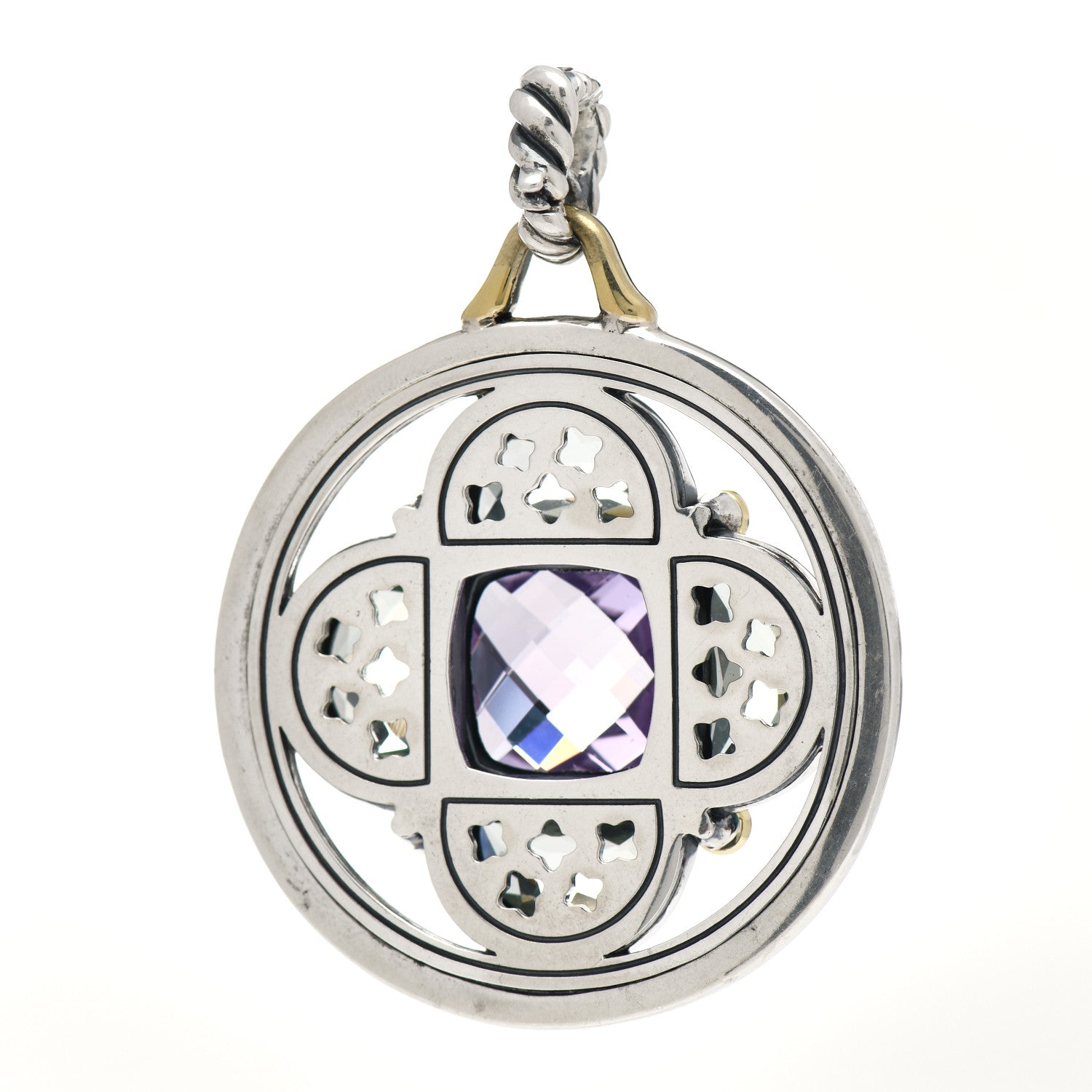 David Yurman Sterling Silver 18K Yellow Gold Amethyst Prasiolite Renaissance Pendant 3 of 4