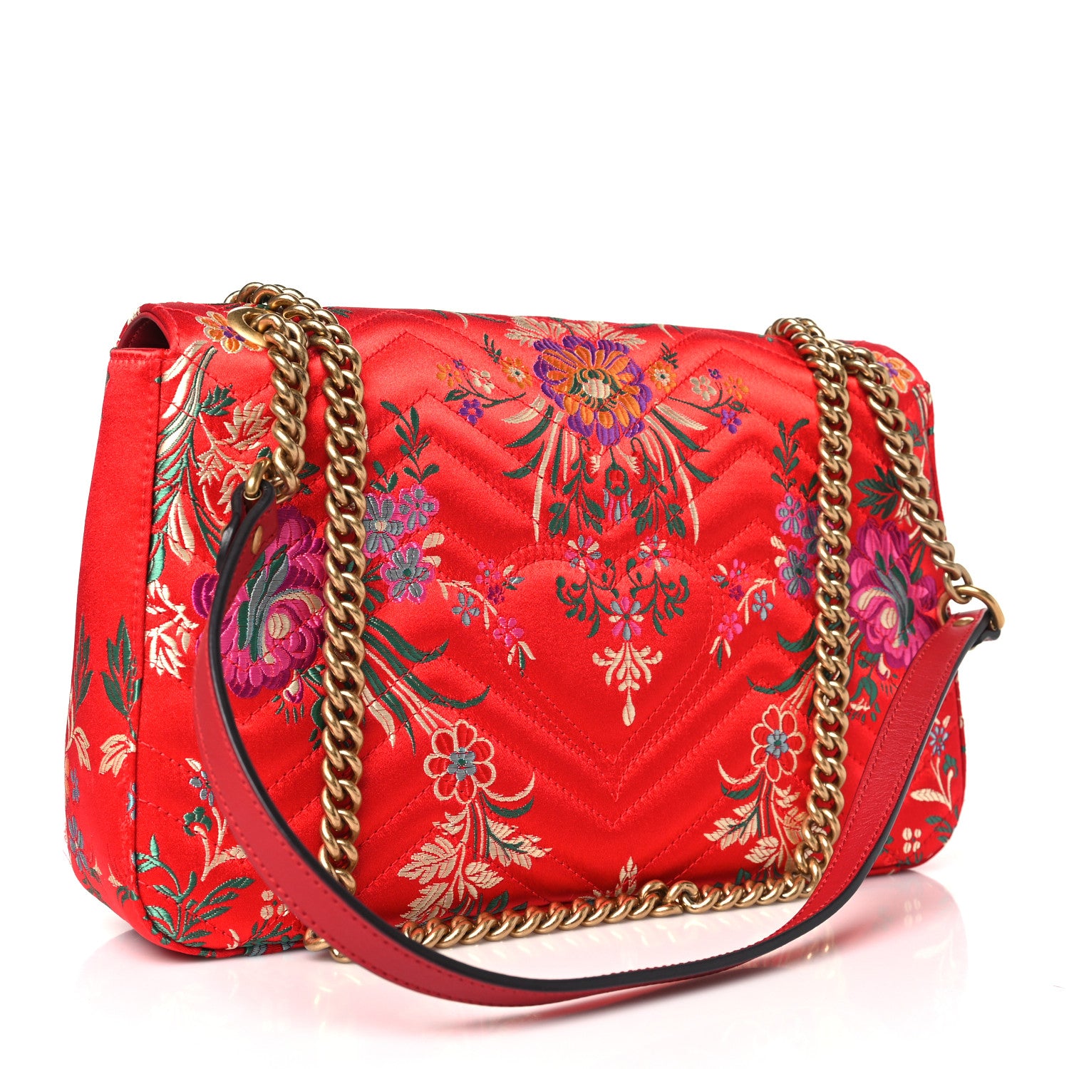 Gucci Jacquard Matelasse Floral Medium GG Marmont Shoulder Bag Red 3 of 13