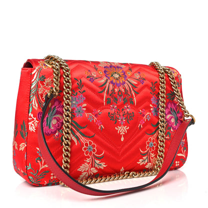 Gucci Jacquard Matelasse Floral Medium GG Marmont Shoulder Bag Red 3 of 13