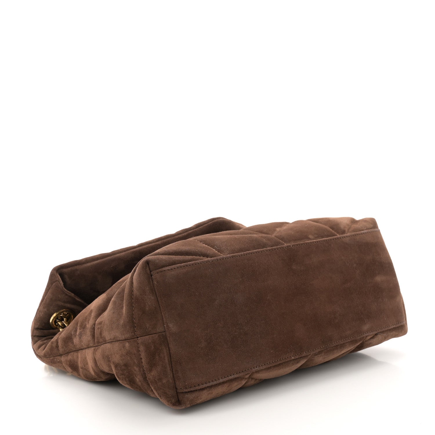 Saint Laurent Suede Calfskin Quilted Small Loulou Puffer Monogram Chain Satchel Bark Brown 4 of 10