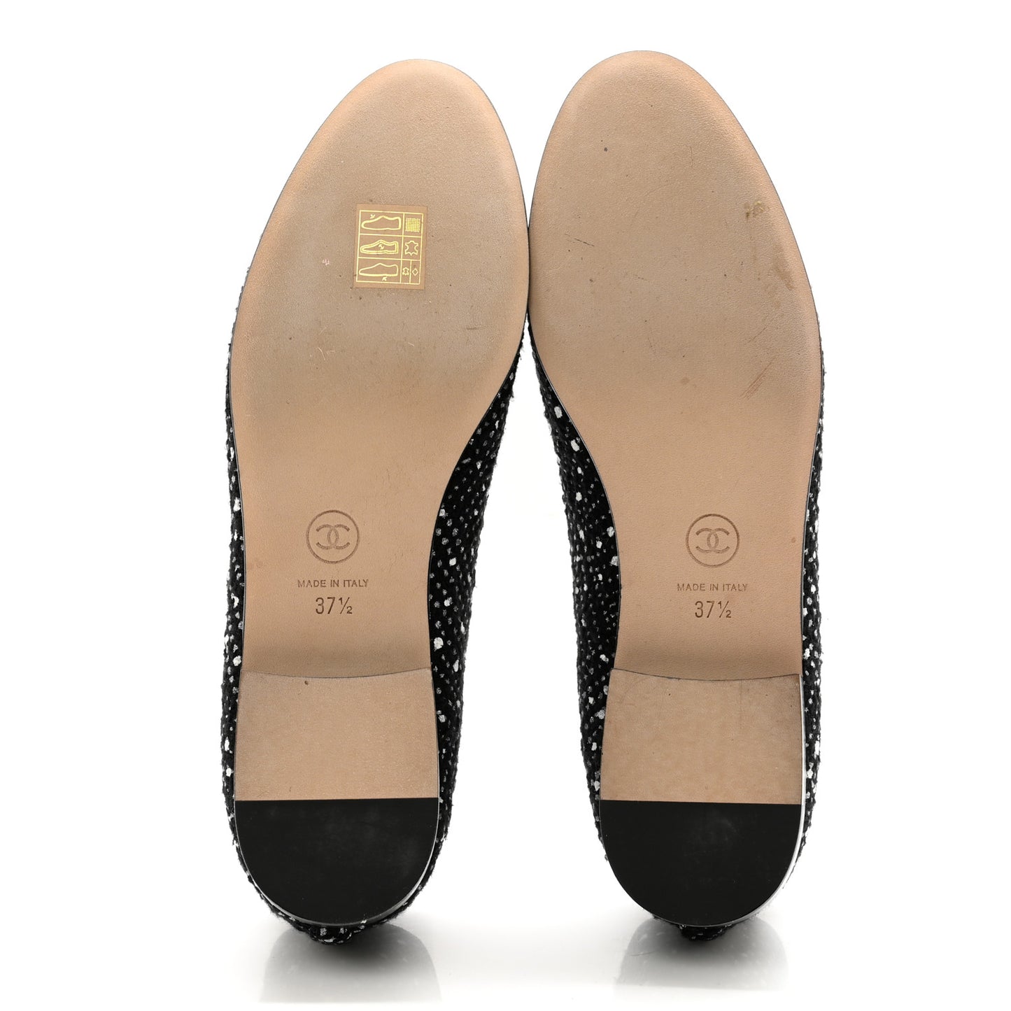 Cotton Tweed Grosgrain Cap Toe Ballerina Flats 37.5 Black Silver White