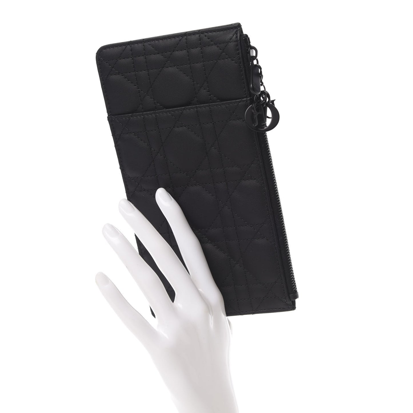 Ultra Matte Calfskin Cannage Large Lady Dior Zip Wallet Black
