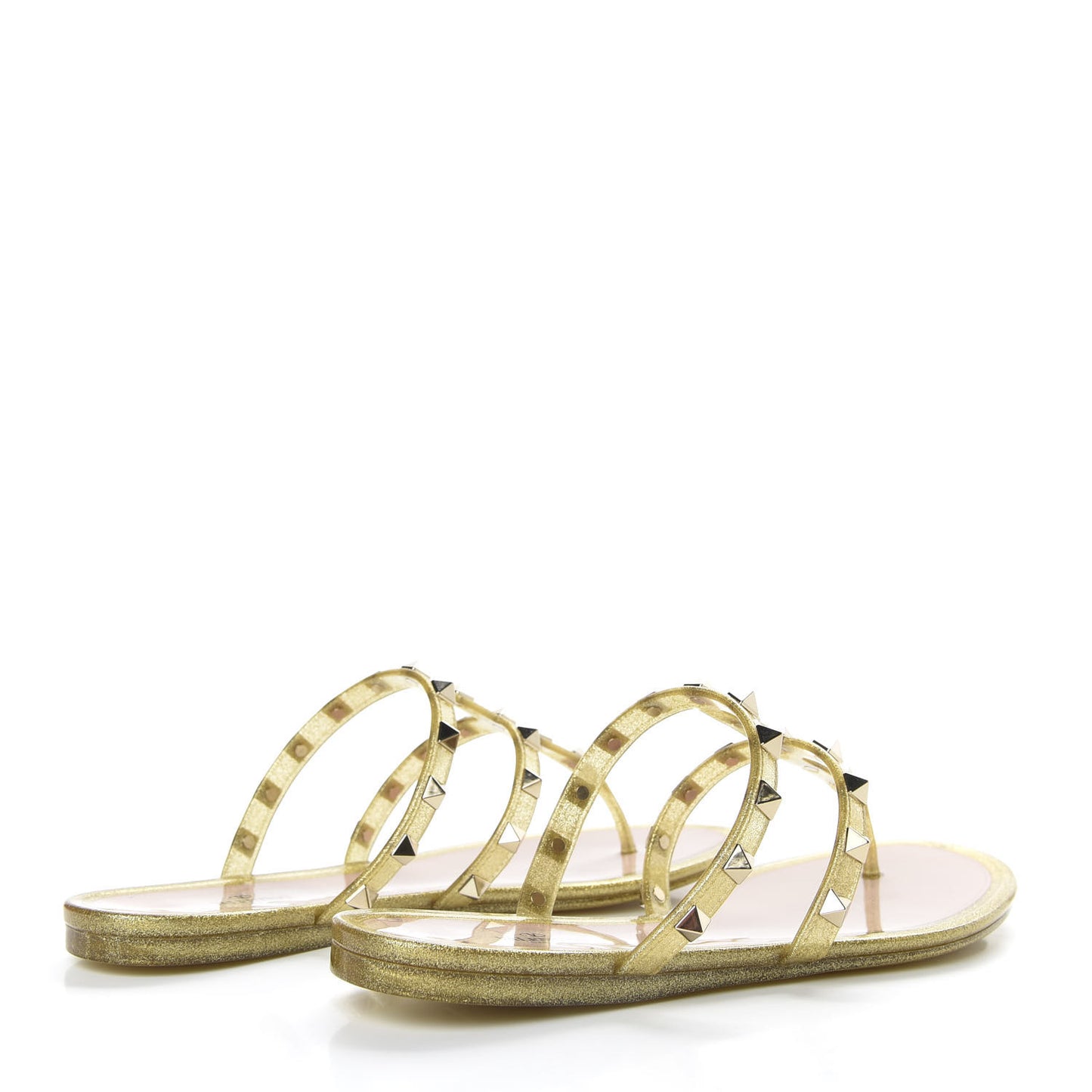 PVC Jelly Glitter Rockstud Caged Flat Thong Sandals 37 Oro