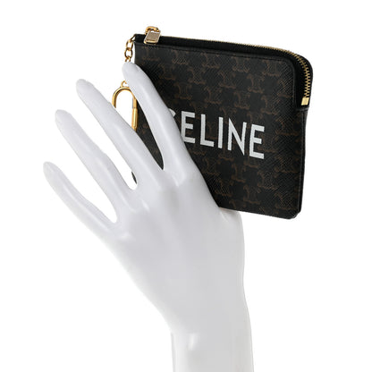 Celine Triomphe Canvas Logo Coin and Card Pouch With Hook Black 2 of 7
