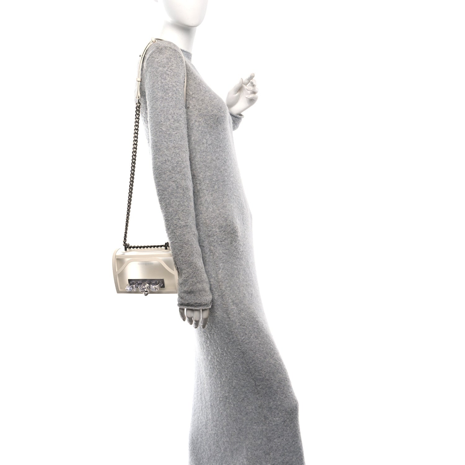 Alexander McQueen Polyurethane Calfskin Transparent Jeweled Knuckle Satchel Clear White 2 of 9