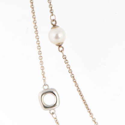 Tiffany Sterling Silver Pearl 7mm Long Necklace 3 of 6