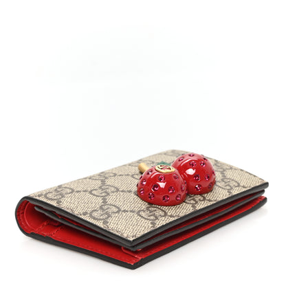 Gucci GG Supreme Monogram Cherry Embellished Card Case Wallet Hibiscus Red 4 of 7