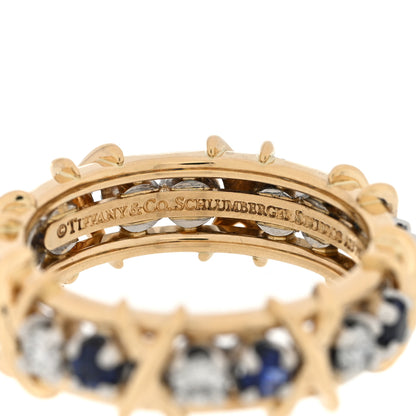 Tiffany 18K Yellow Gold Diamond Blue Sapphire Schlumberger Sixteen Stone Ring 57 8 4 of 4