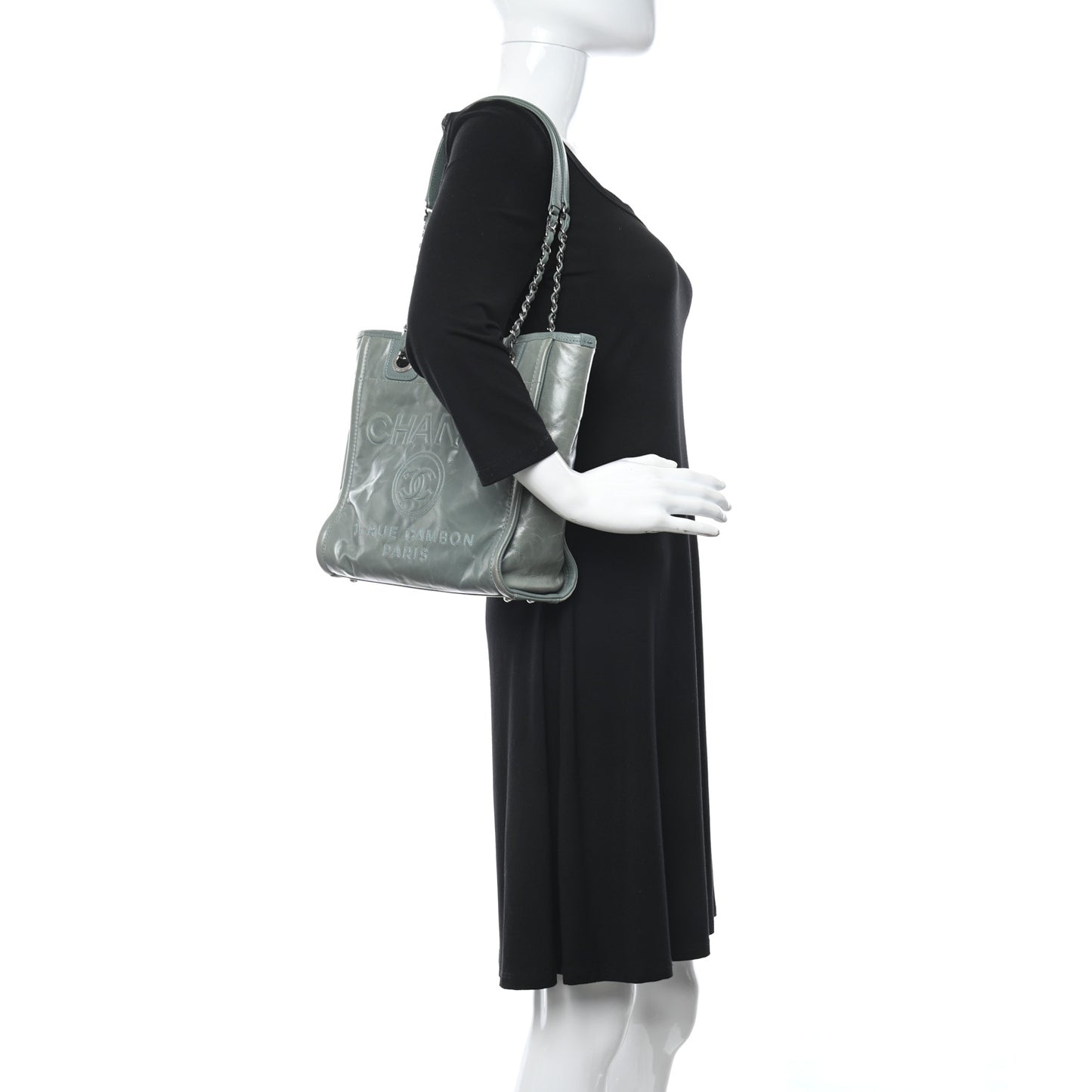 Glazed Calfskin Mini Deauville Tote Green