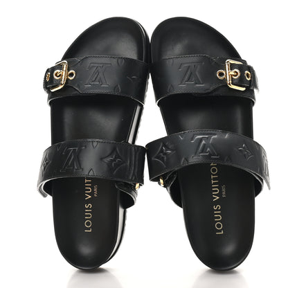 Louis Vuitton Lambskin Embossed Monogram Bom Dia Flat Mule Sandals 38 Black 2 of 10