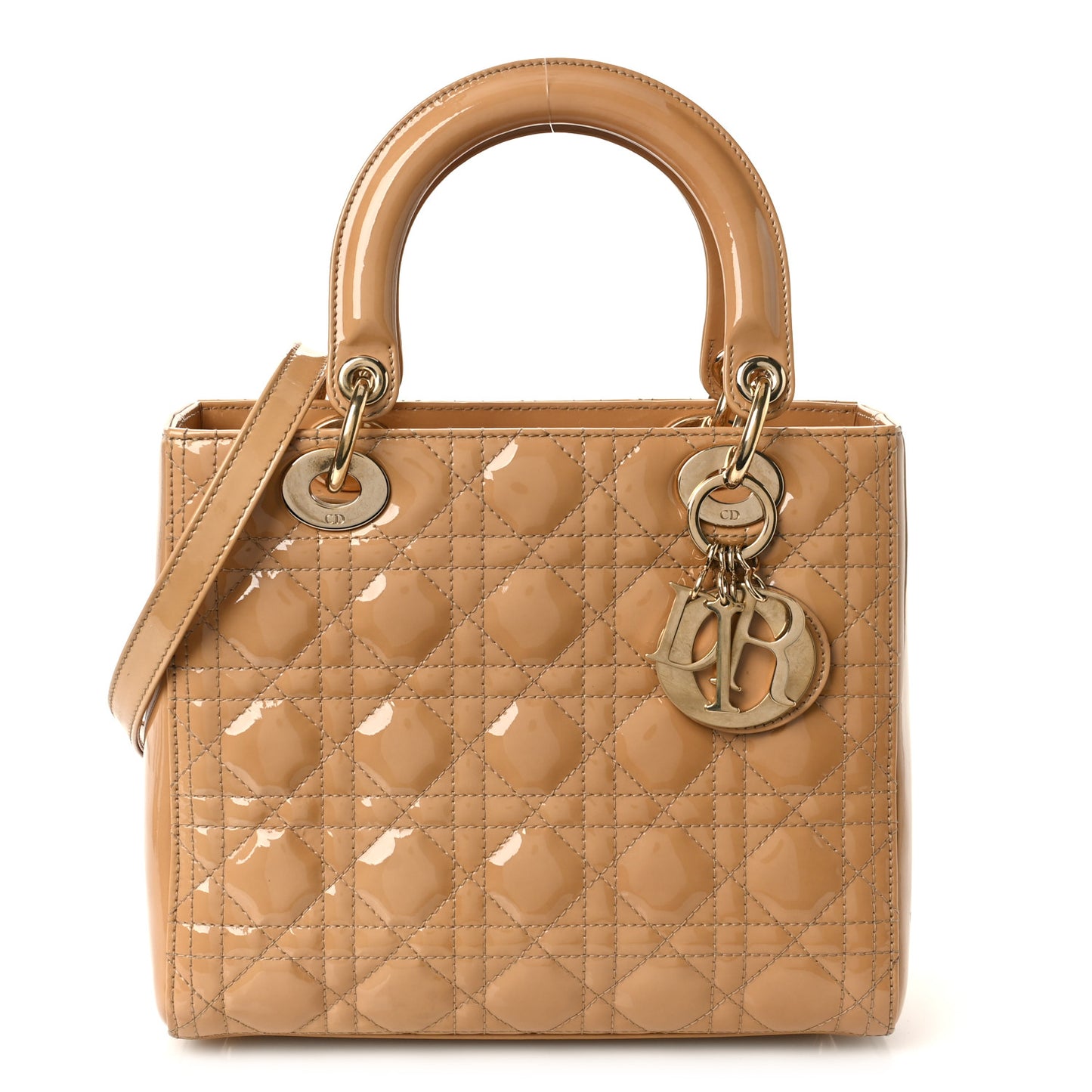 Patent Cannage Medium Lady Dior Beige