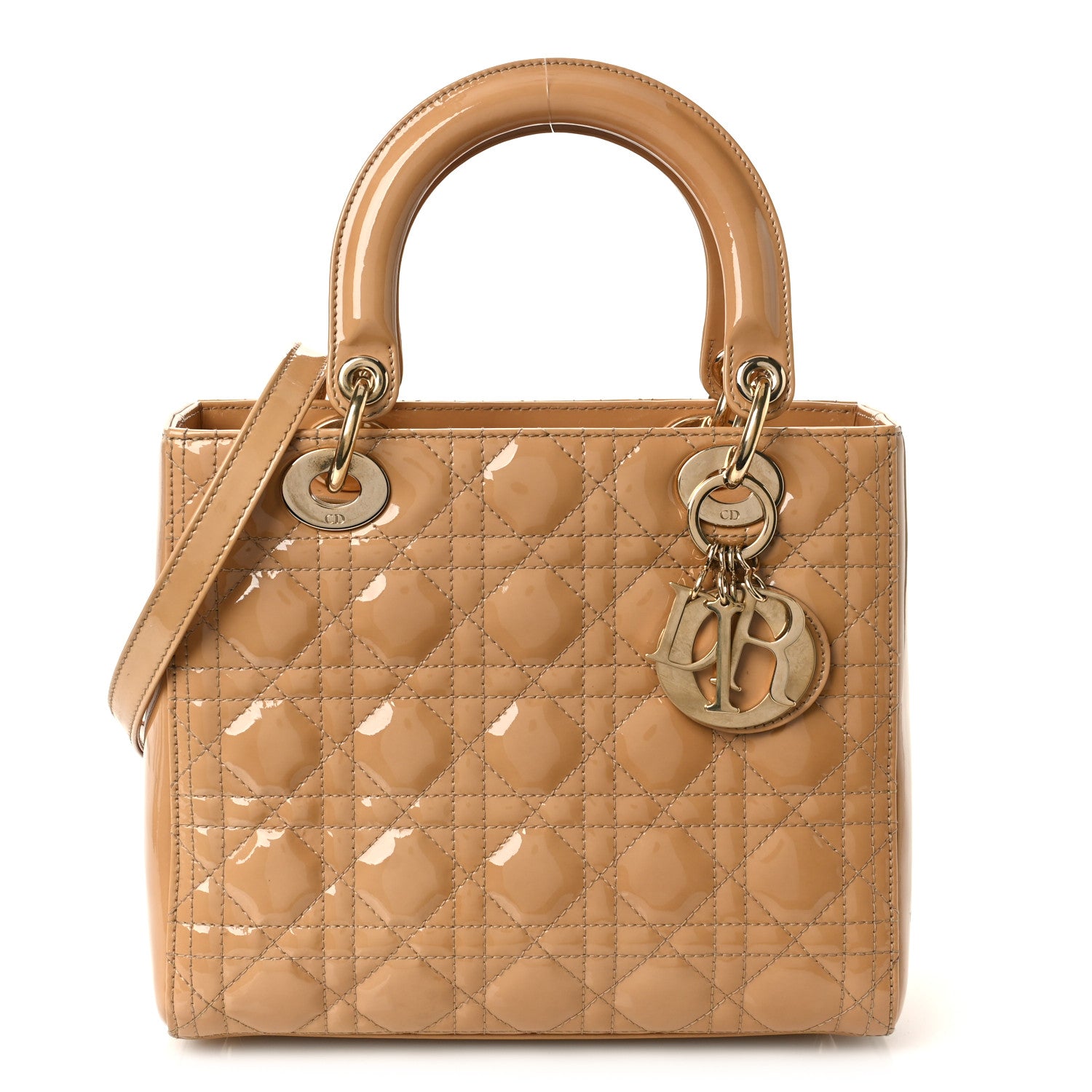 Christian Dior Patent Cannage Medium Lady Dior Beige 1 of 9