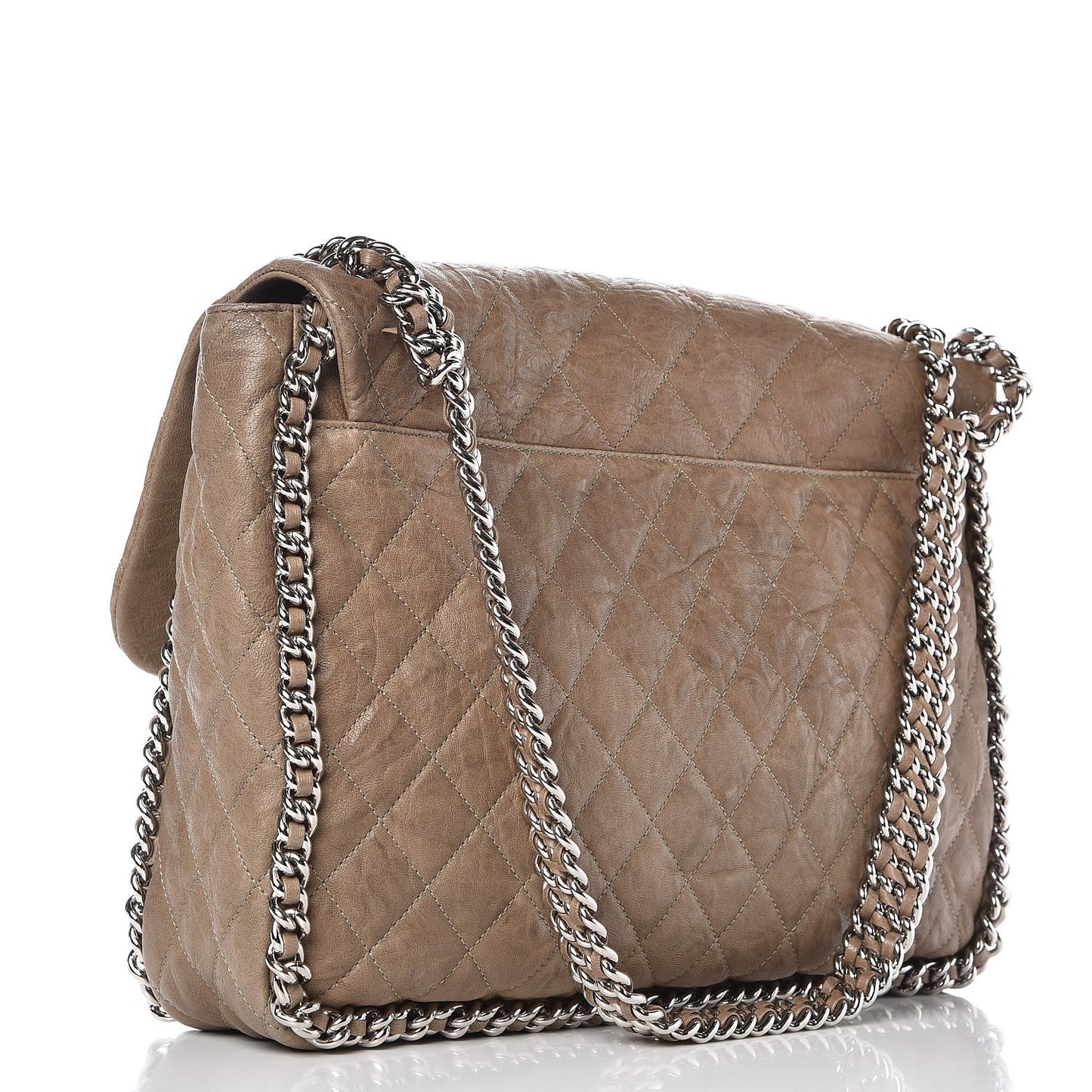 Washed Lambskin Quilted Maxi Chain Around Flap Taupe