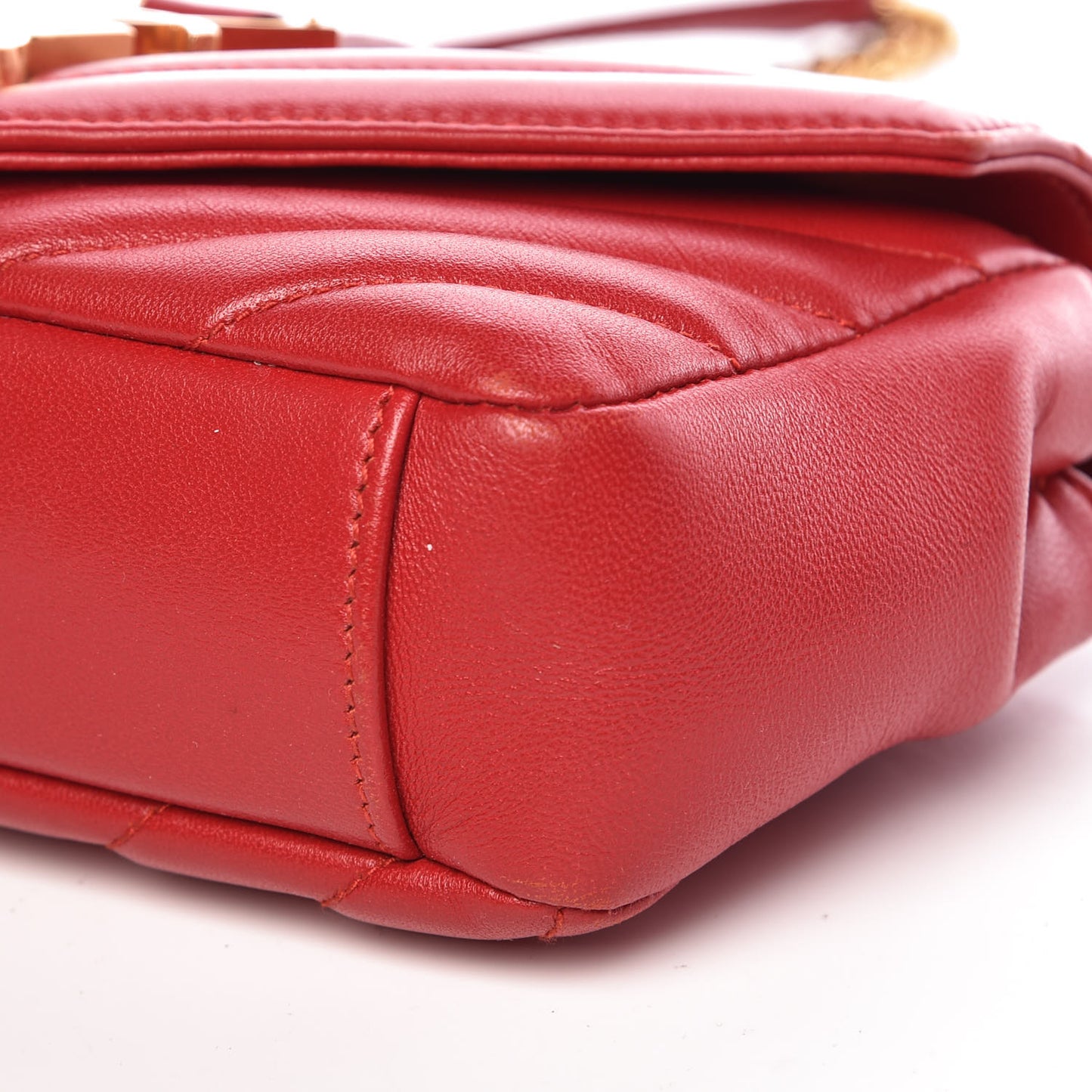 Nappa Matelasse Chevron Classic Monogram Baby Chain Bag New Red