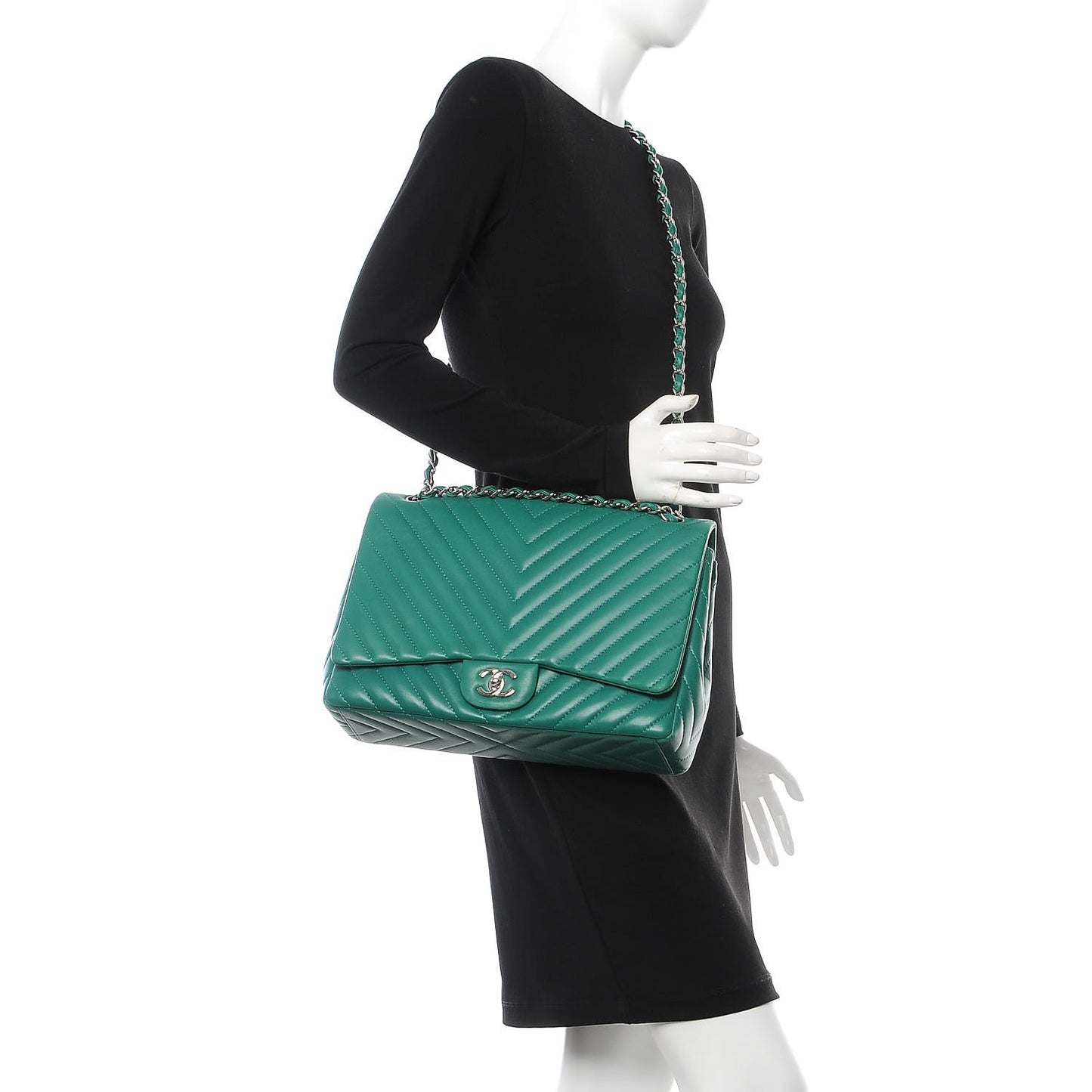 Lambskin Chevron Quilted Maxi Single Flap Green