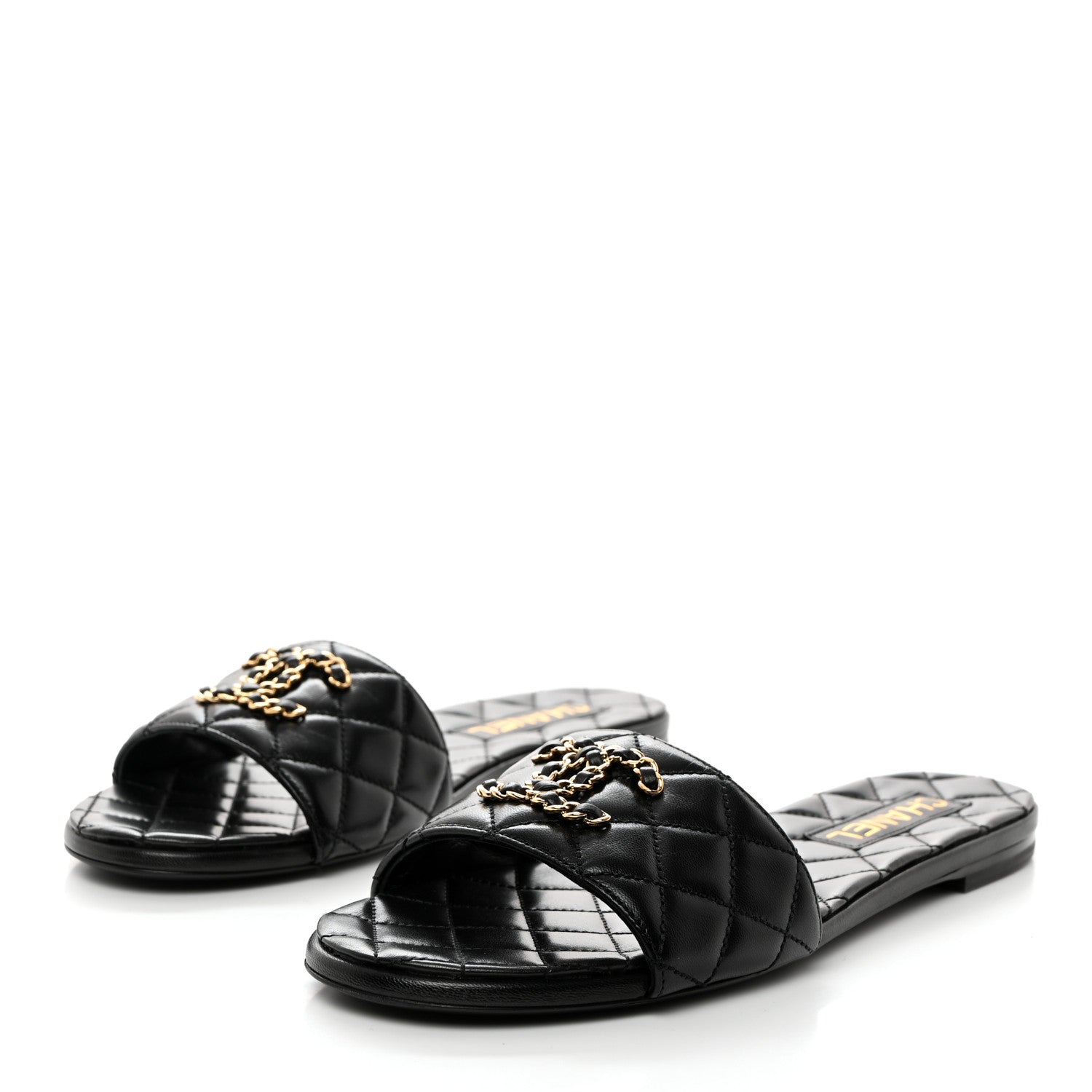 Chanel Shiny Goatskin Quilted CC Mules Sandals 40.5 Black 3 of 8