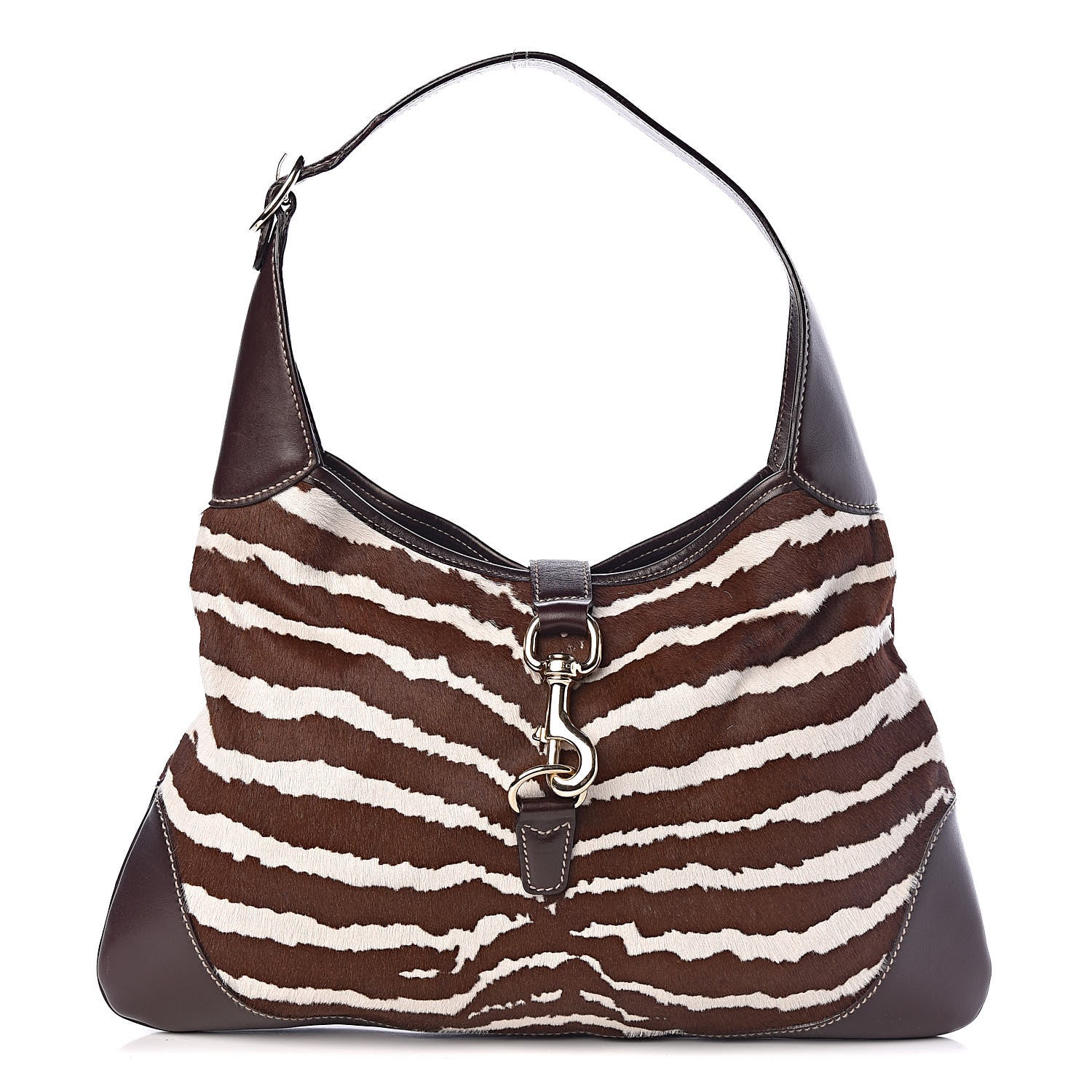 Gucci Calf Hair Zebra Print Medium Jackie O Bouvier Hobo Brown 1 of 10