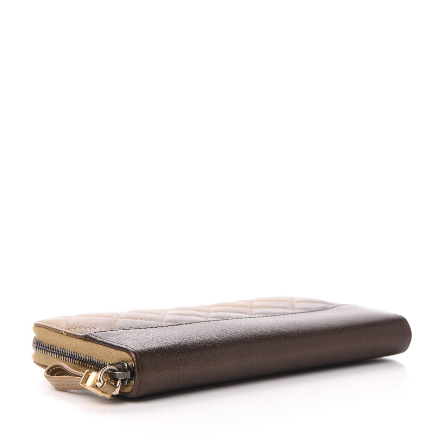 Metallic Goatskin Quilted Large Gabrielle Zip Around Wallet Bronze