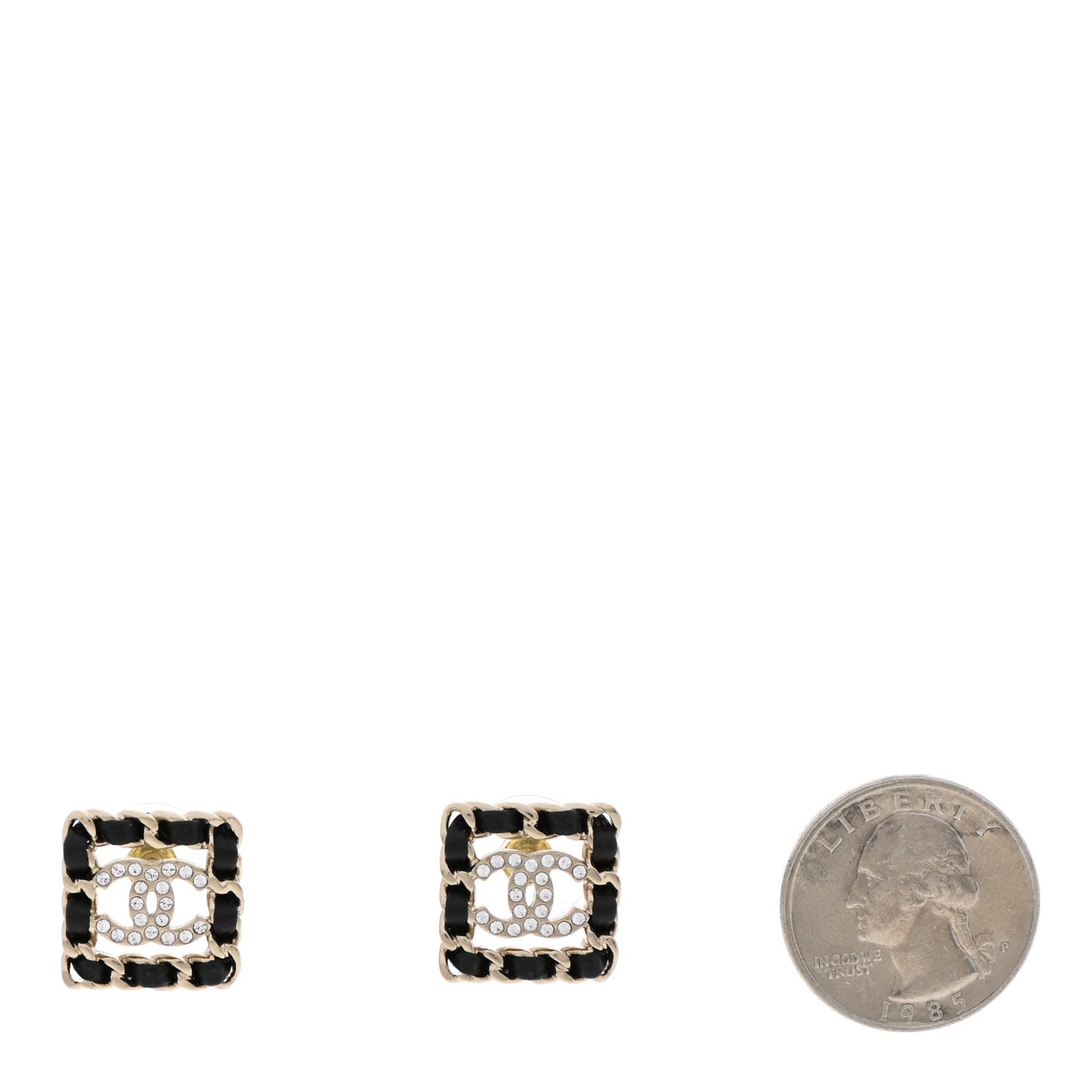 Crystal Lambskin Chain Sergeant Chanel Stud Earrings Black Gold