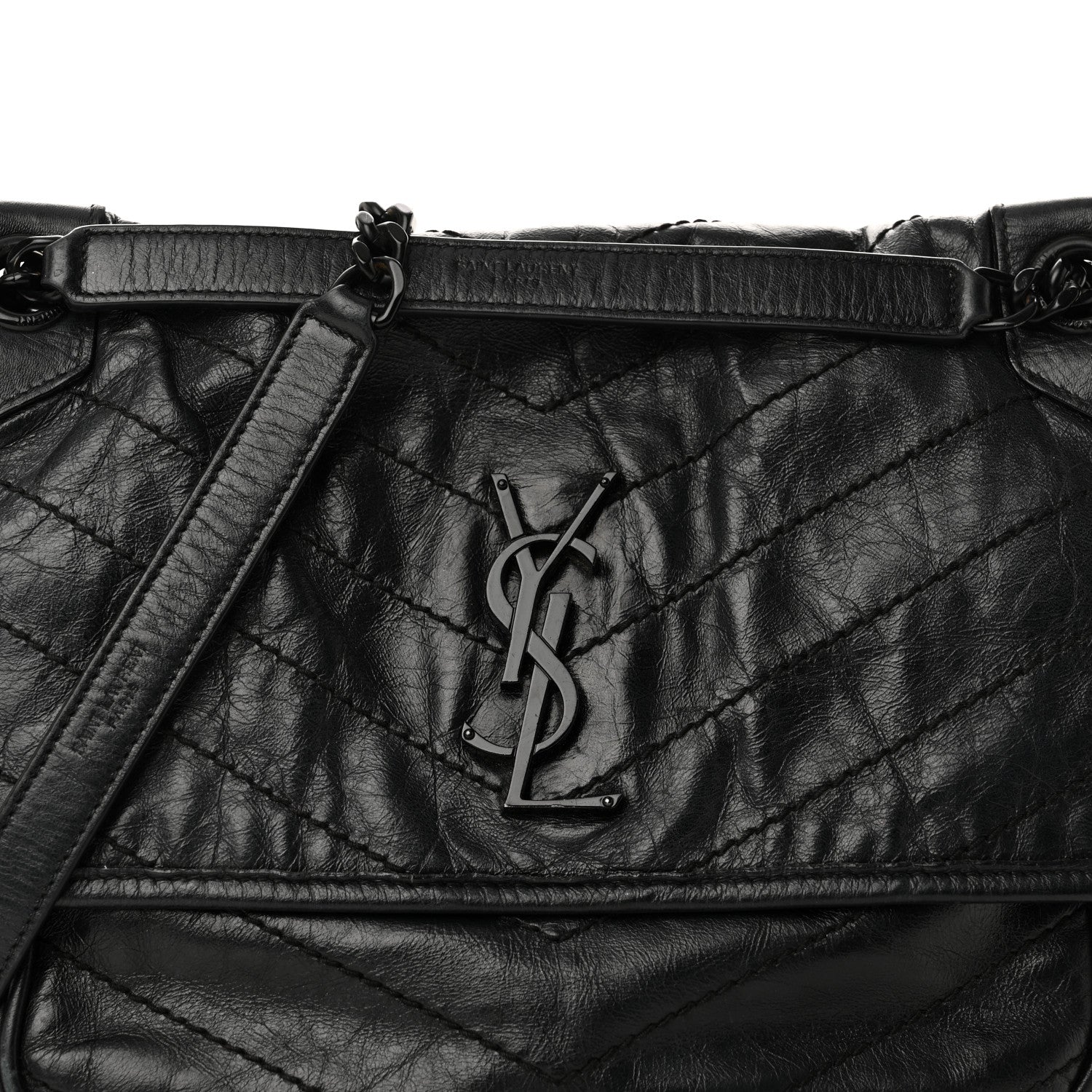Saint Laurent Crinkled Calfskin Matelasse Monogram Medium Niki Chain Satchel Black 7 of 9