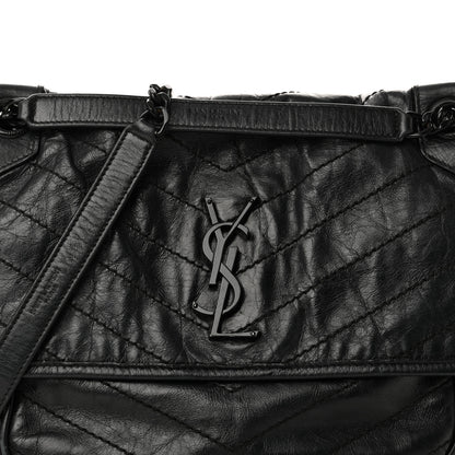 Saint Laurent Crinkled Calfskin Matelasse Monogram Medium Niki Chain Satchel Black 7 of 9