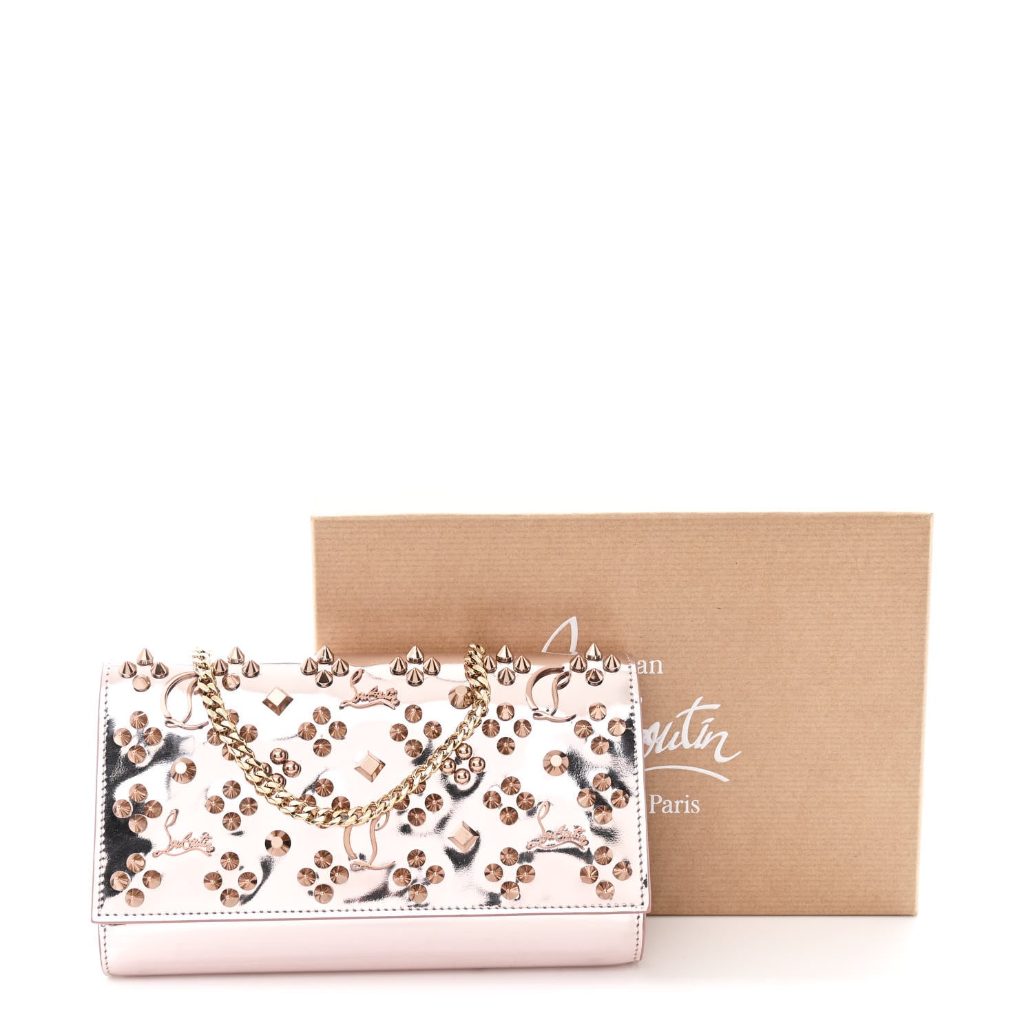 Christian Louboutin Metallic Patent Calfskin Spikes Loubinthesky Paloma Clutch Pink 11 of 11