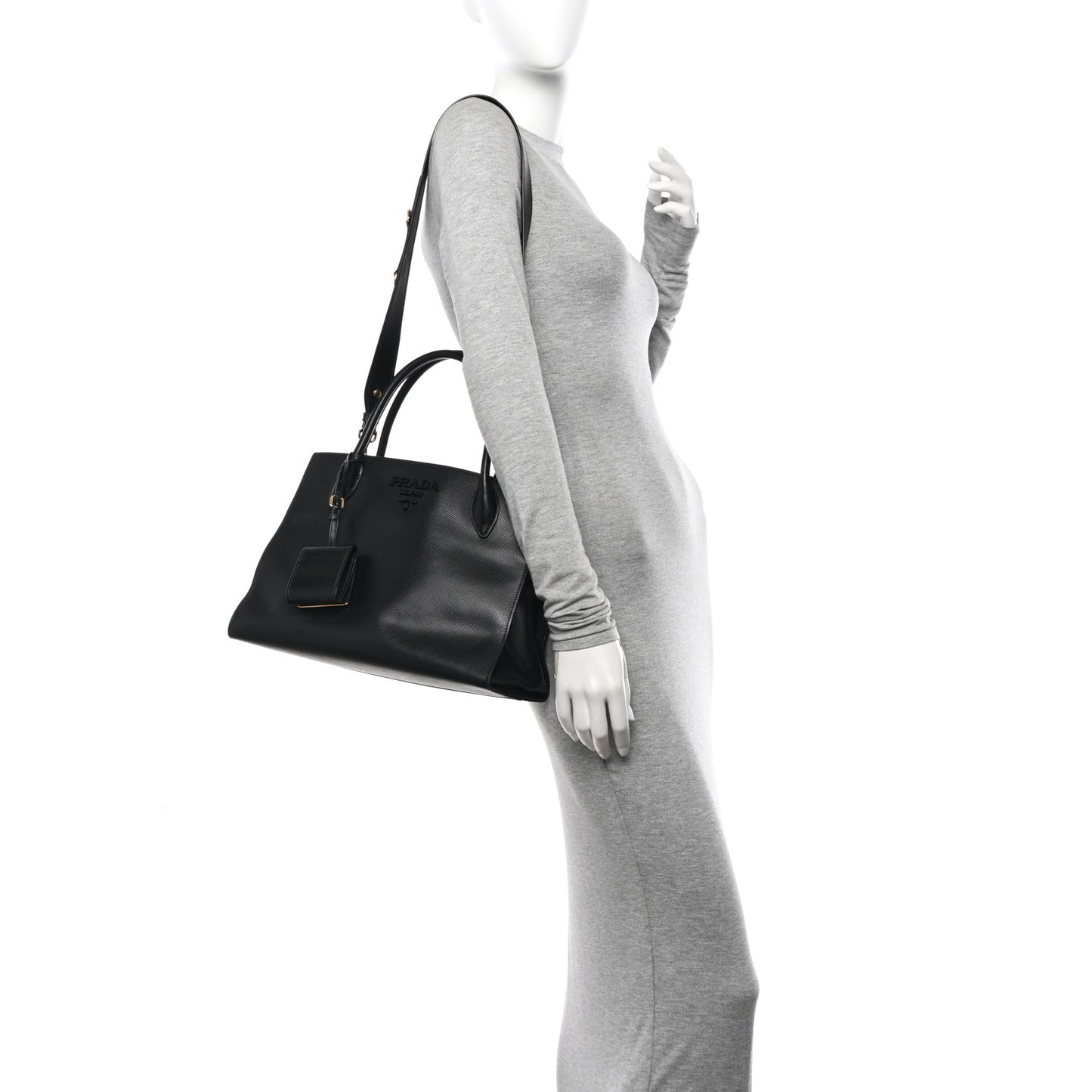 Saffiano Cuir Calfskin Medium Monochrome Top Handle Tote Black