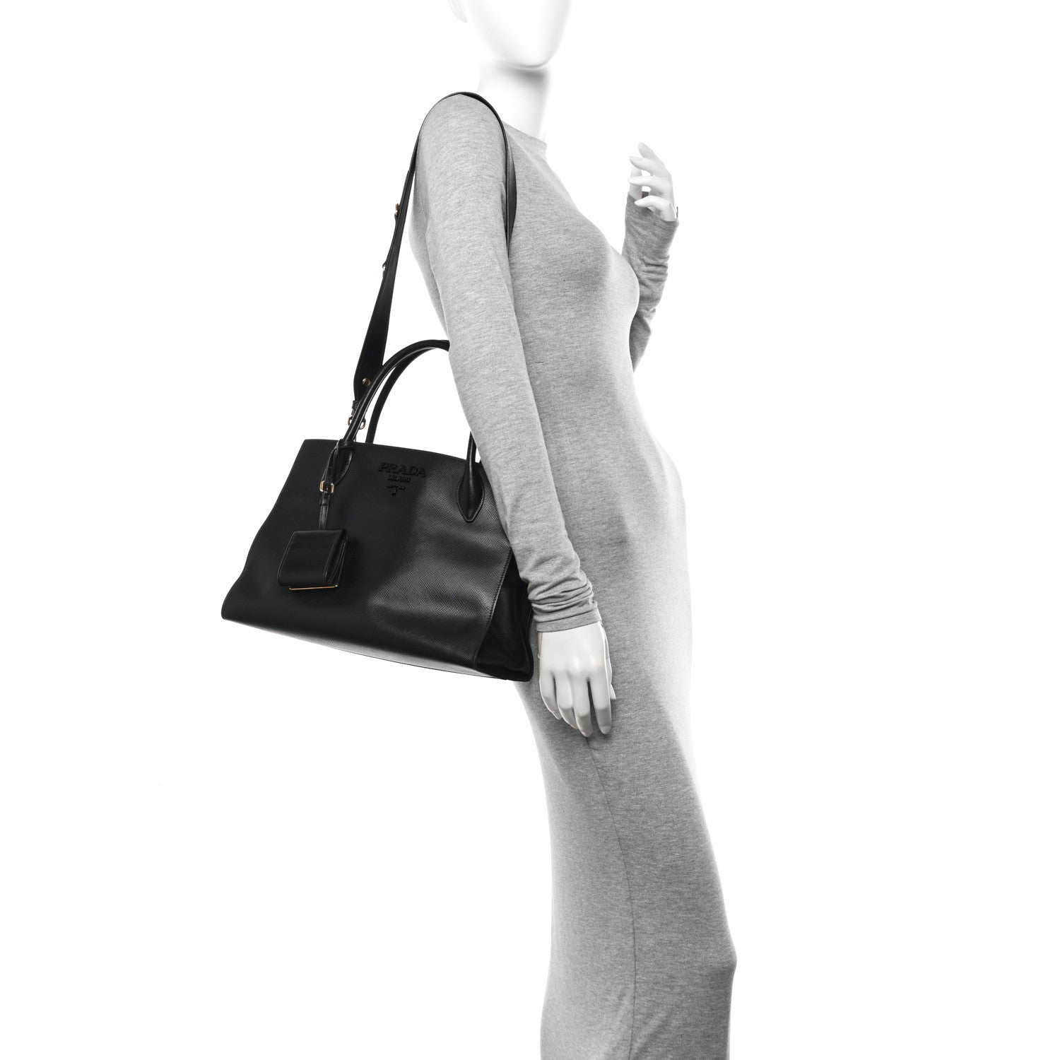 Prada Saffiano Cuir Calfskin Medium Monochrome Top Handle Tote Black 2 of 12