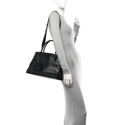 Prada Saffiano Cuir Calfskin Medium Monochrome Top Handle Tote Black 2 of 12