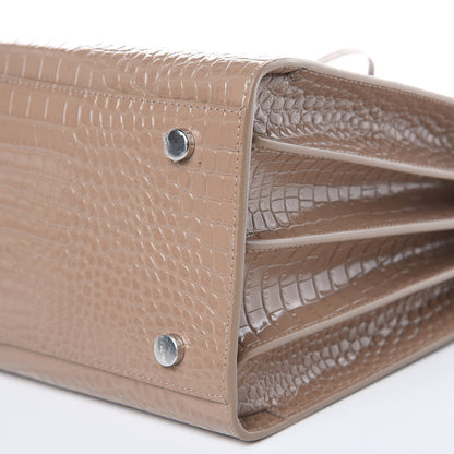 Saint Laurent Calfskin Crocodile Embossed Small Sac de Jour Brown 9 of 10