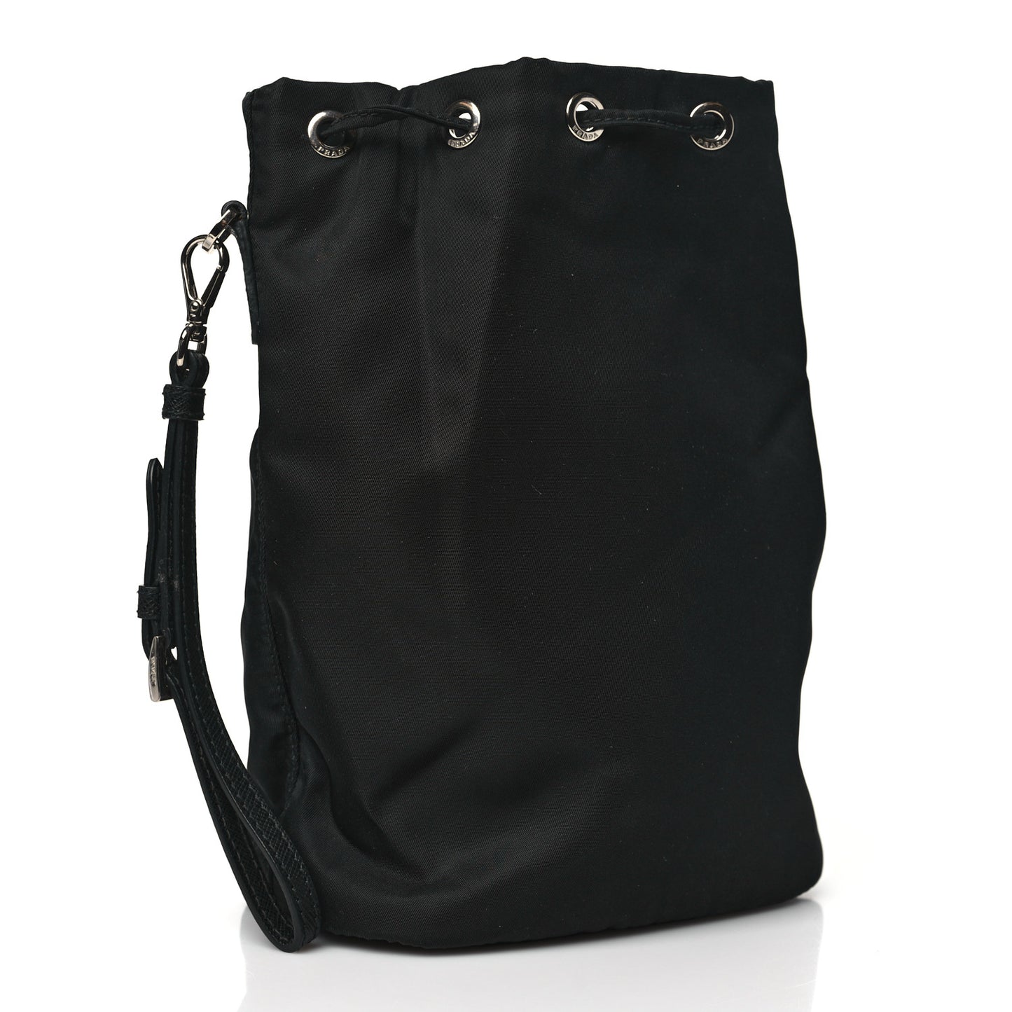 Nylon Vela Drawstring Wristlet Pouch Black
