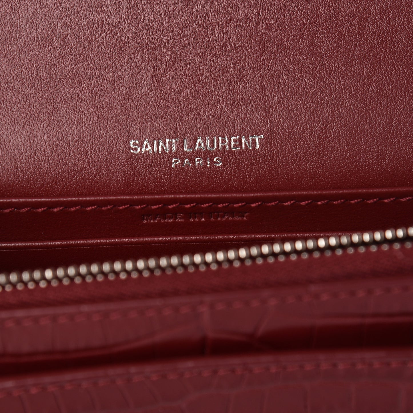 Calfskin Crocodile Embossed Monogram Sunset Chain Wallet Palissandre