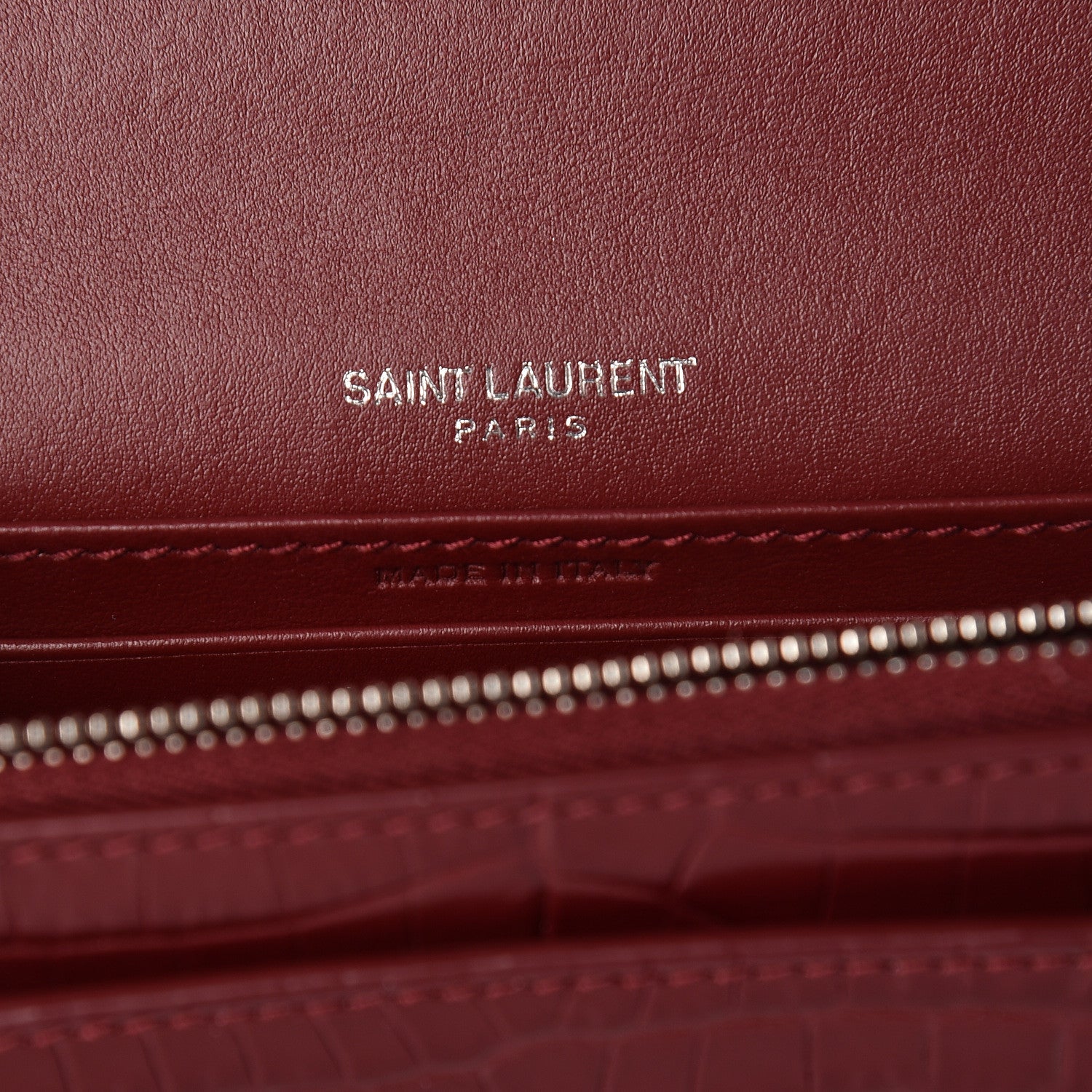 Saint Laurent Calfskin Crocodile Embossed Monogram Sunset Chain Wallet Palissandre 6 of 12